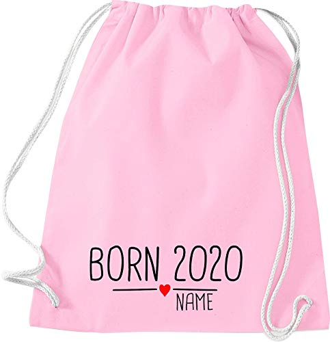 Kleckerliese - Mochila de gimnasio para niños, con texto "Born 202020", diseño de corazón, color Rosa., tamaño 37 cm x 46 cm