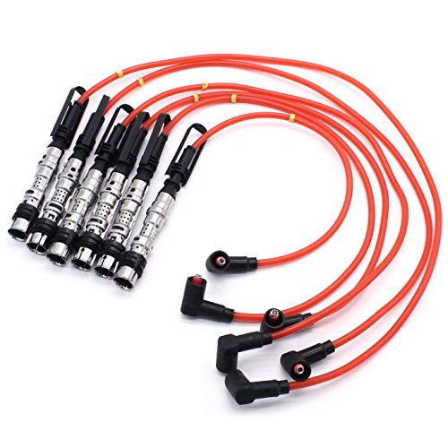 Kuinayouyi 6 Piezas Bobina de Encendido BujíAs Cables Rojo para III Corrado VR6 2,8 2,9 AAA ABV con Extractor 021905409AD