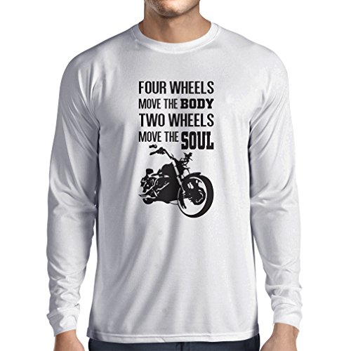 lepni.me Camiseta de Manga Larga para Hombre Dos Ruedas mueven el Alma - Refranes de los Amantes de Las Motos, Ropa de Motocicleta (Large Blanco Multicolor)