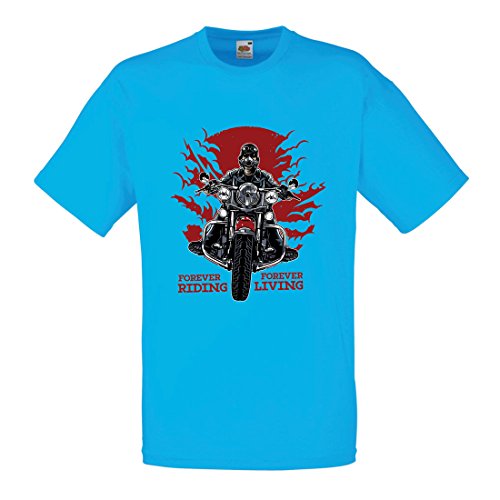 lepni.me Camisetas Hombre para Siempre en Motocicleta, Vida eterna: eslóganes de Motos, Citas de Motos, Ideas de Regalos para Motociclistas (Small Azul Multicolor)