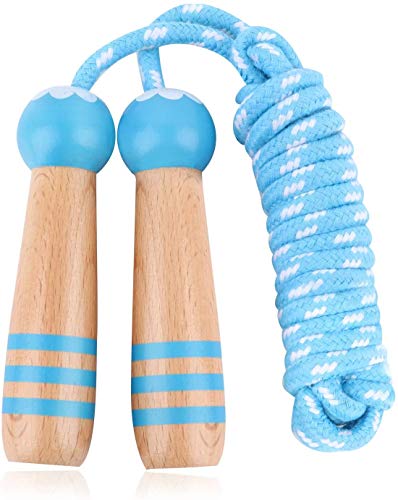 LIKOSO Cuerda para Saltar para Niños, Comba Saltar Adjustable 2,6M Jumping Rope con Mango De Madera De Dibujos Animados para Niños y Niñas Regalo De Cumpleaños Navidad Día del Niño