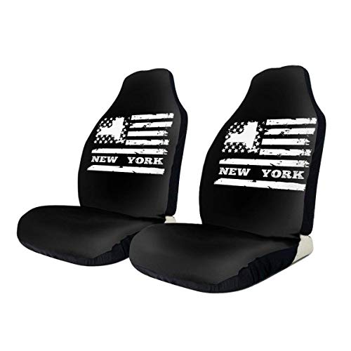 Little Yi Bandera del estado de Nueva York, Estados Unidos, impresión universal, cubierta del asiento del automóvil, fundas de los asientos delanteros, negro