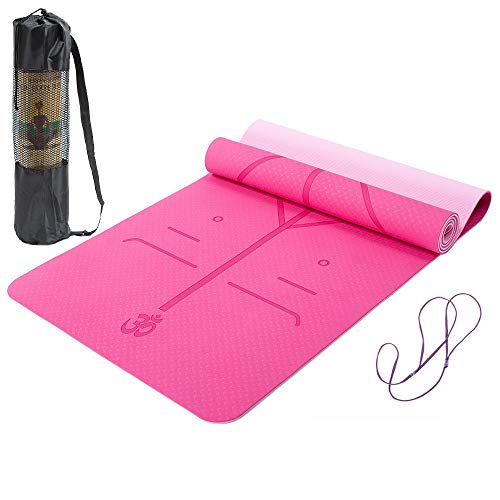 Lixada Esterilla de Yoga TPE Insípido con Línea de Posición Colchoneta de Yoga Alfombrilla de Yoga para Fitness Culturismo Pilates 183 * 61cm