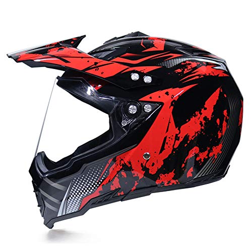 LTongx Dual Sport Motocross Cascos ATV Quad Dirtbike Cascos de Motocicleta D. O. T Certificado con PC Parasol (S, M, L, XL),Red,M(54~55cm)