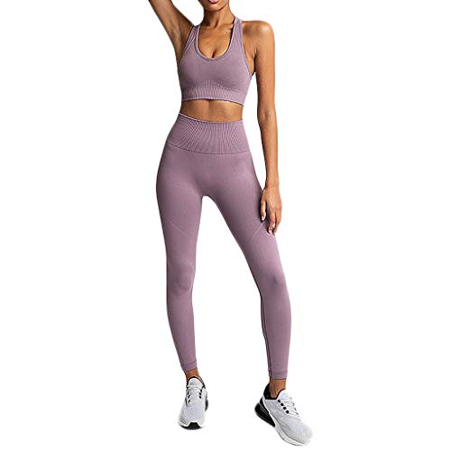 MEIbax Fitness Running Deportes Talle Alto Tank Top Pantalones Yoga Conjuntos de Deporte Mujer 2 Piezas Conjunto para Mujer Leggings Push Up Pantalones Deportivos Alta Cintura Elásticos