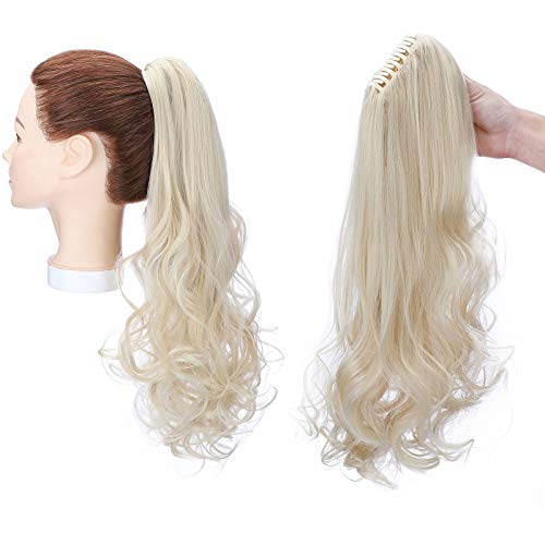 Moda Real Claw on Clip in Ponytail Extension Natural Extensiones de Cabello Cola de Caballo Pedazo de Cabello 45cm Derecho a Rizado Hairpiece Rubio Blanqueador