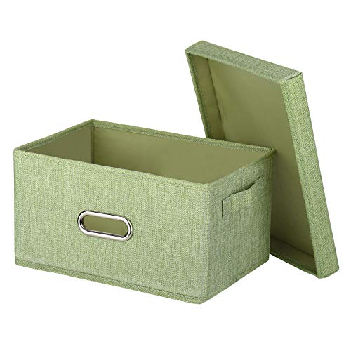 MoKo Caja de Almacenamiento de Tela Plegable, Cubos de Almacenaje Multifuncional con Tapa Anti-polvos para Documentos Fotos Tarjetas Juguetes Libros y Ropa en Dormitorio y Oficina - Verde