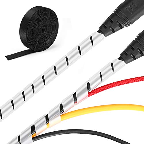 MOSOTECH 2 Pack Organizador Cables, 5.1M Espiral Cubre Cables Universal con 3.1M DIY Negro Bridas Cortable, Antienvejecimiento Recoge Cables para Escritorio, PC Escritorio, Oficina, Hogar