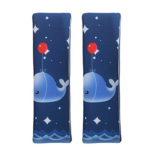 MUROAD 2 Piezas Almohadillas protectoras para cinturón de seguridad，Estilo de dibujos animados de Cinturón acolchado para adultos y niños,color azul(Ballena)