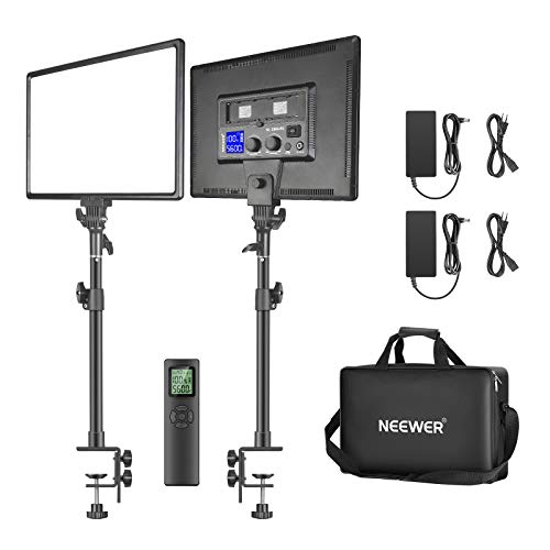 Neewer Kit de Luz LED de Mesa 90W con Soporte Clip-C y Control Remoto de 2.4G:2 Piezas 18”Bicolor Regulable 3200~5600K 45W 4800Lux CRI 97+ Luz LED para Transmisión de Videos Fotográficos Youtube etc.