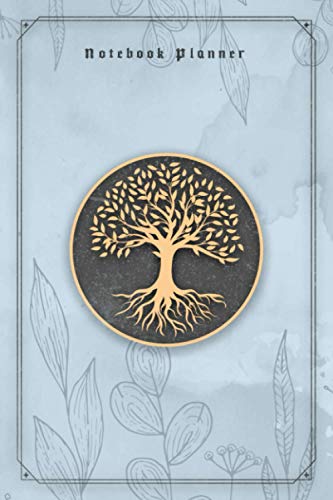 Notebook Planner Hand Drawn Tree Life In Golden Columbia Blue Color Background Cover To Do List Workbook: Budget, Checklist, Diary, Log, Tax, Journal, 6 x 9 inch, 120 Pages