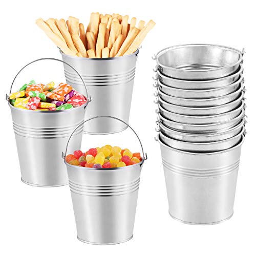 NUOBESTY Servir cubos mini de metal, conjunto de 12 piezas, mini hierro, blanco, cubos de hielo, para patatas fritas, flores, caramelos