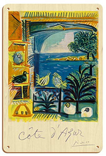 Pablo Picasso - Póster vintage de viaje con palomas Velázquez de Côte d'Azur - Picasso c.1962-8 pulgadas x 12 pulgadas vintage de madera