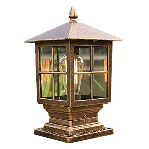 QULONG Lámpara de Columna de luz de Pilar Exterior Impermeable para Paisaje Rural Luz de Tapa de Poste Retro con Vidrio Transparente E27 Farola de jardín con Bombilla de luz de 9 W, lámpara de colu