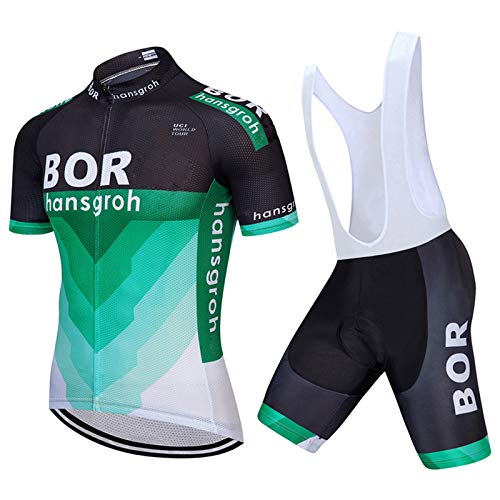 QWA Ciclismo Jersey y Culottes con Tirantes, Hombres Manga Corta Bicicleta Jersey con Gel 9D Almohadilla Babero Bermudas por Pro Equipo Ciclismo Deporte, Anti-Skip Banda