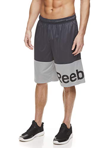 Reebok Men's Mesh Basketball Gym & Running Shorts w/Elastic Drawstring Waistband & Pockets - Hook Shot Ebony, Small