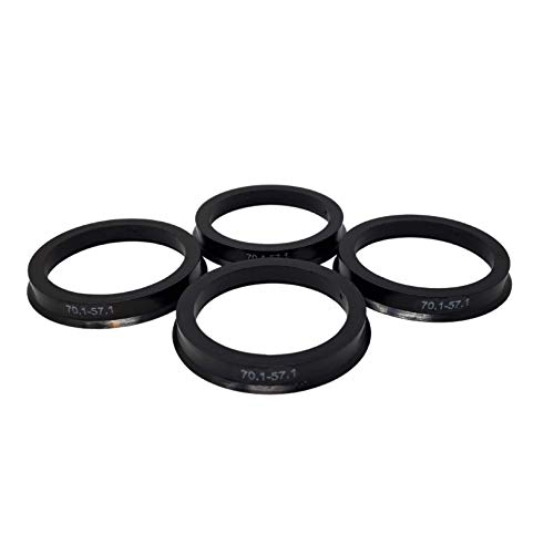 RENGVO - 4 Anillos de centrado 70,1 mm - 57,1 mm de diámetro Interior Hubcentric Ring ID OD Center Hub Wheel Car Ring Juego de 4 Llantas para vehículos Plástico ABS Negro