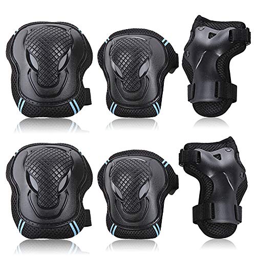 Roeam Juego de 6 protectores para adultos, rodilleras, coderas, muñequeras para monopatín, ciclismo, esquí, deportes al aire libre