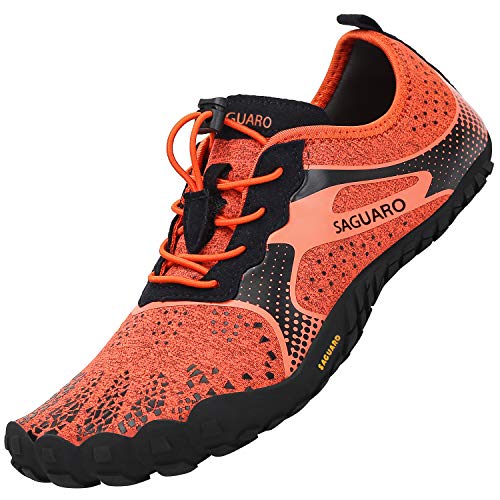 SAGUARO Masculino Zapatos de Playa Respirable Antideslizantes Zapatilla Minimalista de Barefoot Mujer Casual Elástica Robustas Cómodo Calzado para Caminar Trekking Deporte Acuático, Agua Naranja 38