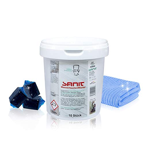 Sanit - Cubos para caja de agua, 10 unidades para 40 semanas de frescura en el cuarto de baño, con paño de microfibra gratis de kör4u®, fabricado en Alemania