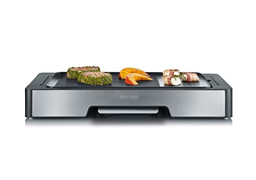 Severin PG 8615 Plancha con Placa de Grill, Negro/Acero Inoxidable - Cepillado, 2400 W - 45 x 27 cm