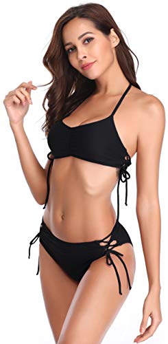 SHEKINI Mujeres Bikini Push up decoración del hogar de Dos Piezas Trajes de baño Bikini Mujer Bikini de culotes Amarillo Vendas de Bikini brasileño(X-Large,Negro)