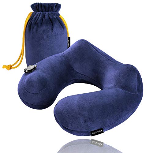 SilverRack Almohada cervical de viaje hinchable como almohada cervical (azul) – Cojín hinchable para viajes relajantes – Práctico cojín de viaje para niños y adultos para un agarre ergonómico