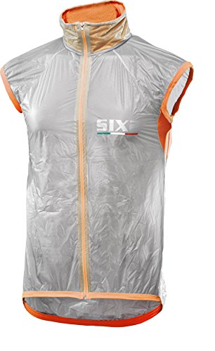 SIX2 - Chaleco Cortavientos Transparente/Naranja Fluorescente, Unisex, Adulto