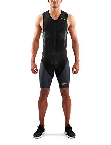 Skins Traje de triatlón DNAmic para Hombre con Cremallera Frontal, Hombre, TR00010320032L, Negro/Gris Oscuro, Large