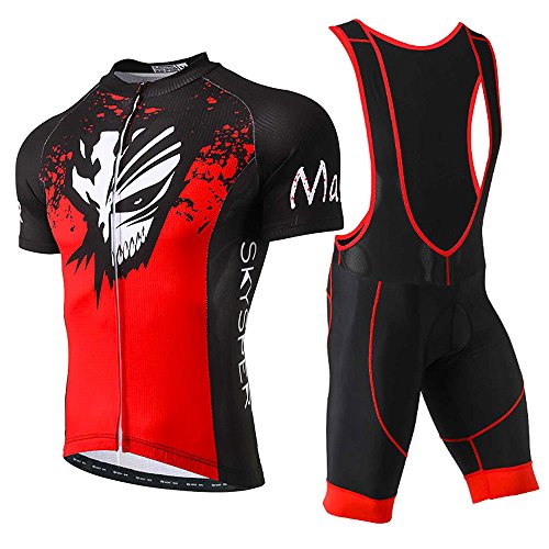 SKYSPER Ciclismo Maillot Hombres Jersey + Pantalones Cortos Culote Mangas Cortas de Ciclismo Conjunto de Ropa Maillot Transpirable para Deportes al Aire Libre Ciclo Bicicleta