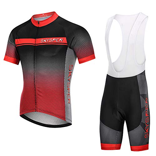 SKYSPER Ciclismo Maillot Hombres Jersey + Pantalones Cortos Culote Mangas Cortas de Ciclismo Conjunto Ropa Equipacion 3D Gel Acolchado Transpirable Verano para Deportes al Aire Libre Ciclo Bicicleta