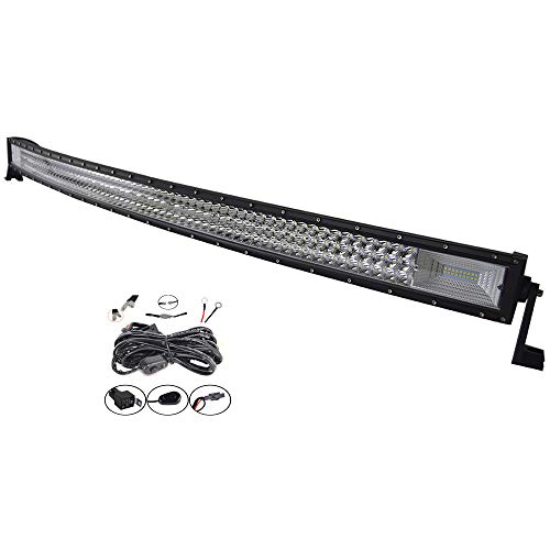 SKYWORLD 52 pulgadas 675W Barra de luz de trabajo de triple fila curva 7D LED, haz combinado de punto de inundación DC 12V-24V 6000K para vehículos todo terreno 4x4 SUV ATV UTV con arnés de cableado