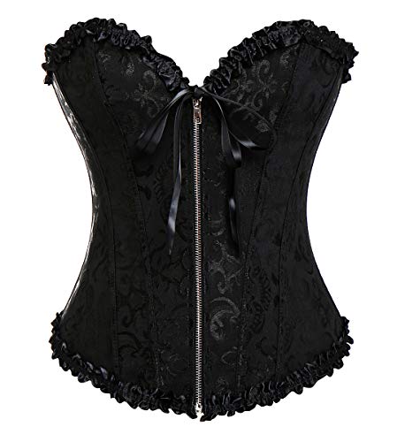 SLIMBELLE Corsé Mujer Vintage Bustier de Encaje con Cremallera y Cinta Ajustable  para Halloween Navidad Carnaval y Boda Fiesta