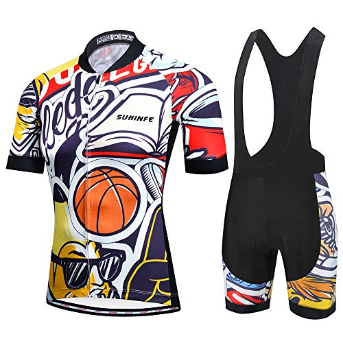 SUHINFE Traje Ciclismo Hombre para Verano, Ciclismo Maillot y Culotte Ciclismo Culote Bicicleta con 5D Gel Pad para Deportes al Aire Libre Ciclo Bicicleta, 2XL