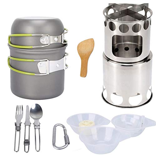 TANGIST Camping Kit de Utensilios de Cocina Al Aire Libre Juego de Utensilios de Cocina de 13 Piezas Incl Ollas Camping Y Sartén Estufa Trekking Y Cuchara Plegable Set Cocina Camping para Excursión