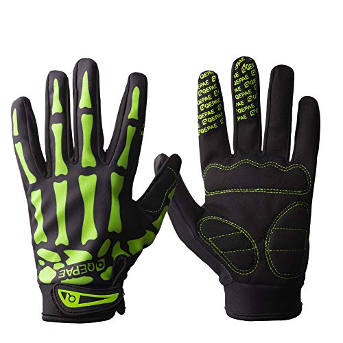 Tofern Unisex Cool Skull Skeleton Guantes de dedo completo para bicicleta Motocicleta Ciclismo Invierno Cálido Deportes Senderismo Fitness Gimnasio Guantes, Verde XL