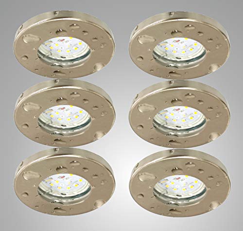 Trango 6 conjunto Focos empotrables LED IP44, iluminación empotrada TG6729IP-062B luz de baño, lámpara de techo, focos de techo, níquel mate, 6x iluminador LED 3000 K blanco cálido acero inoxidable