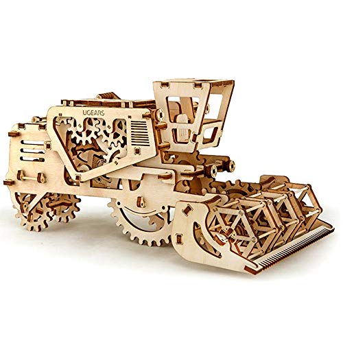 UGEARS- Mechanical 3D Combine Puzzle Harvester, Modelo cosechadora, Color Unfinished Wood (70010)