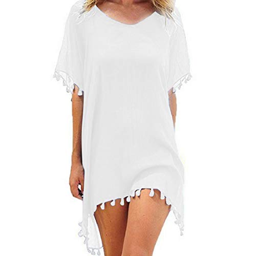 UMIPUBO Gasa Napa cubretrajes y Parei para mujer, mono cubretrajes de baño traje de playa traje de baño para mujer color sólido bikini Cover Up camiseta para playa y piscina Color blanco. Talla única