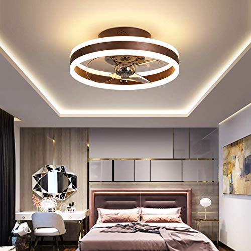 Ventilador de techo de Ø40 cm con luces y control remoto, luz de techo moderna con atenuación de LED de 24 W, iluminación de ventilador silenciosa para sala de estar, marrón