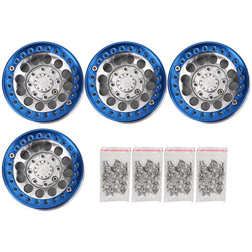 VGEBY1 4 Unids RC Llantas, 1.9in Hub Wheel Llantas de Aluminio Beadlock Set para SCX10 1/10 RC Crawler Car(Azul Plateado)