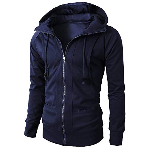 waotier Chaquetas Sudadera con Capucha para Hombre Otoño Manga Larga Deporte Cazadora Color sólido Cremallera Cuello de Tortuga Blusa sin Mangas Tops