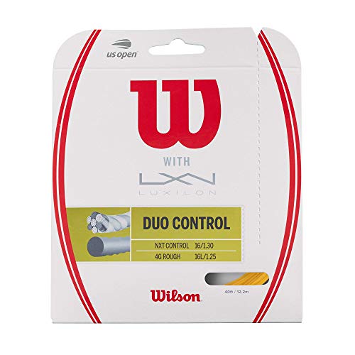 Wilson Duo Control (4G Rough & NXT) Cordaje de tenis, 12.2 m, cordaje híbrido de Luxilon, dorado/natural