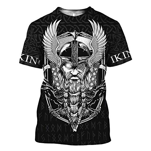 WTZWY Manga Corta Estampada con diseño 3D Unisex, gráficos Vikingos Odin Guerrero de Moda Camisetas Casuales, símbolo pagano nórdico Hombres Mujeres Tops,Odin,7XL