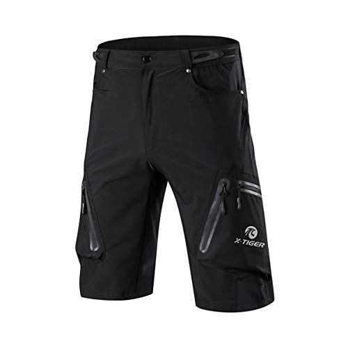 X-TIGER Pantalones Cortos de Ciclo Holgados de Hombres, Transpirables Sueltos, para MTB de los Deportes al Aire Libre (XL, Negro)