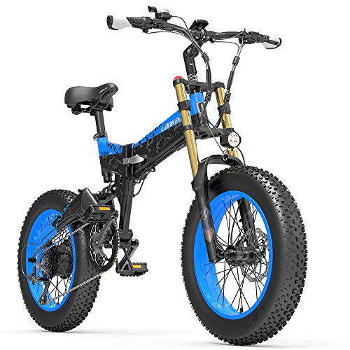 X3000plus-UP Bicicleta de Nieve de 20 Pulgadas con neumáticos Gruesos y 4.0, Bicicleta montaña Plegable, Motor 1000W, Horquilla Delantera Mejorada (Black Blue, 14.5Ah)