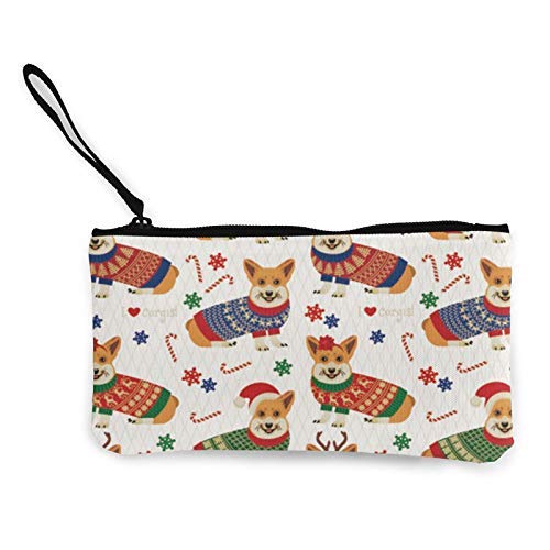 XCNGG Monederos Bolsa de Almacenamiento Shell Christmas Corgi Fashion Coin Purse Bag Canvas Small Change Pouch Multi-Functional Cellphone Bag Wallet Cosmetic Makeup Bag