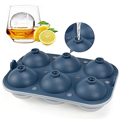 XXL Cubitera hielo hielera silicona, Bandeja de Hielo hieleras cubitos Molde para Hielo con tapa sin BPA con 6 Redondos Bolas de Hielo para Congelar Cola, Cócteles, Whisky y Vino