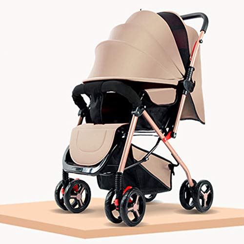 XYIANG Trolley Bi-Direccional Puede Sentarse Reclinable Ultra-Luz Portátil Plegable De Cuatro Ruedas del Coche Paraguas para Niños De 0/1-3 Años De Edad,Beige