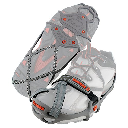 Yaktrax Run Traction - Tacos de tracción para Correr sobre Nieve y Hielo, Color Gray/Red, tamaño Large